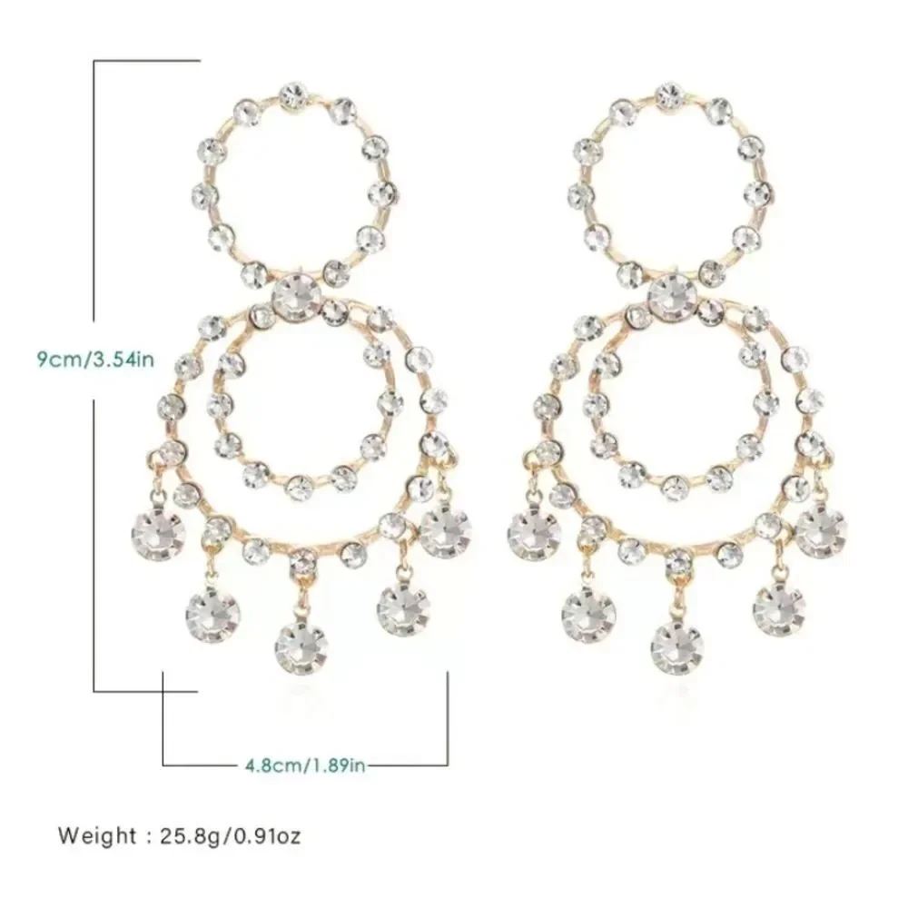 🔅🆕🔅 STUNNING Statement Golden Circle Shiny Rhinestone Dangle Earrings ✨